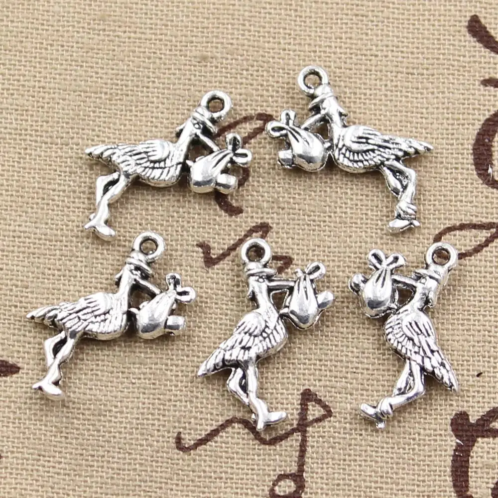 12pcs 매력 황새  새 23x18mm 골동품 만드는 펜던트에 맞게, 빈티지 티벳 청..