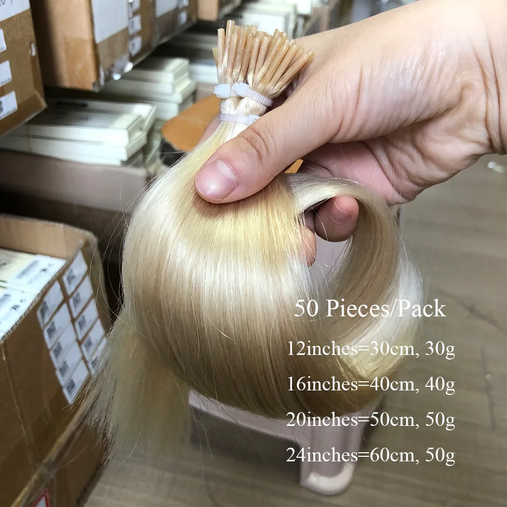 Blonde I Tip Microlink Hair Extensions Real Human Hair 50strands Capsule Keratin Natural Fusion Micro Ring Human Extensions