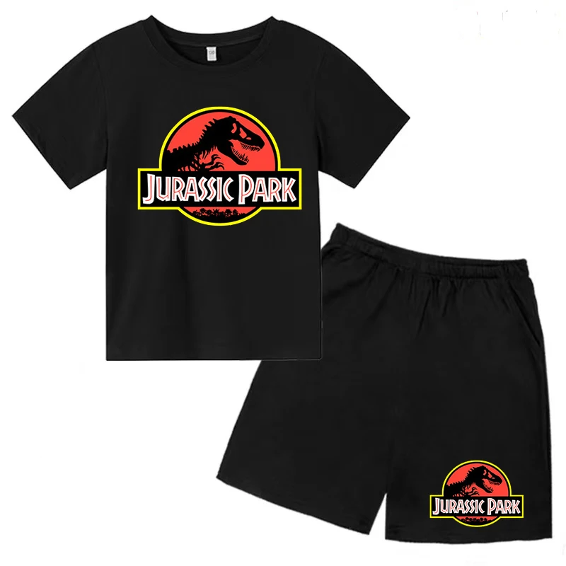 

Jurassic Park Dinosaurs Tshirt Children's Clothing Boys Girl Round Neck T-shirt +shorts Leisure Summer fashion Short Sleeve Set
