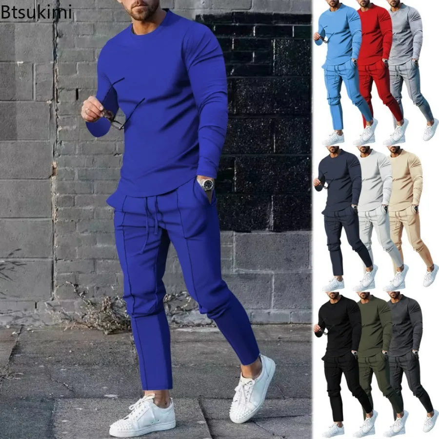 New 2023 Men's High Grade 2PCS Pants Sets Long Sleeve Solid Sports Zipper Suit Tops +Jogging Pants Sportswear Suit Sets Male 2pcs set o neck short sleeve casual outfit elastic waistband drawstring pockets men patchwork color t shirt jogging pants set