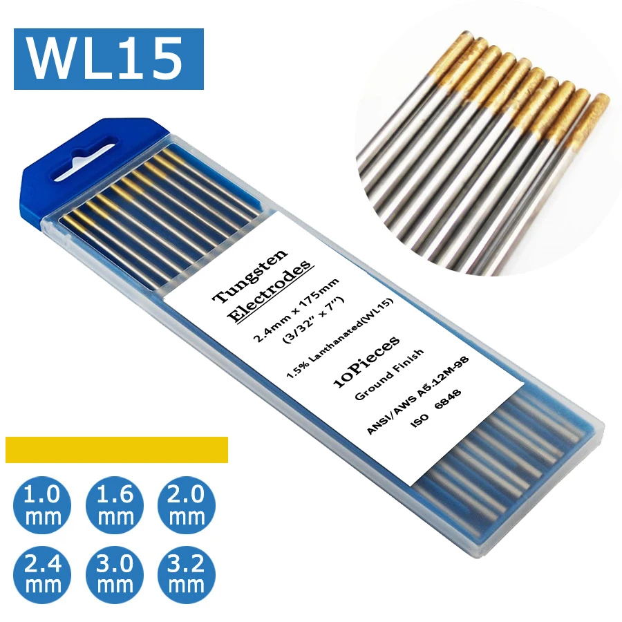 Tungsten Electrodes 175MM TIG Welding Tungsten Electrodes Welder Rods 1.0-4.0mm WT20 WC20 WL20 WL15 WZ8 WP WY20 WR20 E3 for WP26 WP17 WP9 TIG Torch
