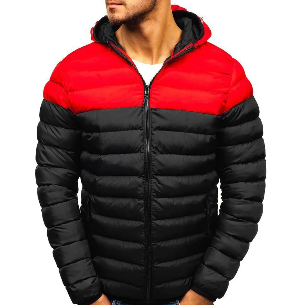 Cotton Patchwork Zip Up Hooded Parka Coat