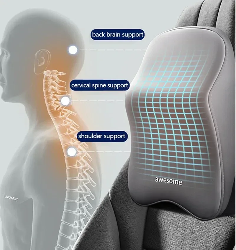 Car Lumbar Pillow Car Lumbar Back Support Headrest Neck Pillow Memory Foam Soft Neck Pillows Cushion Car Seat Cushion
