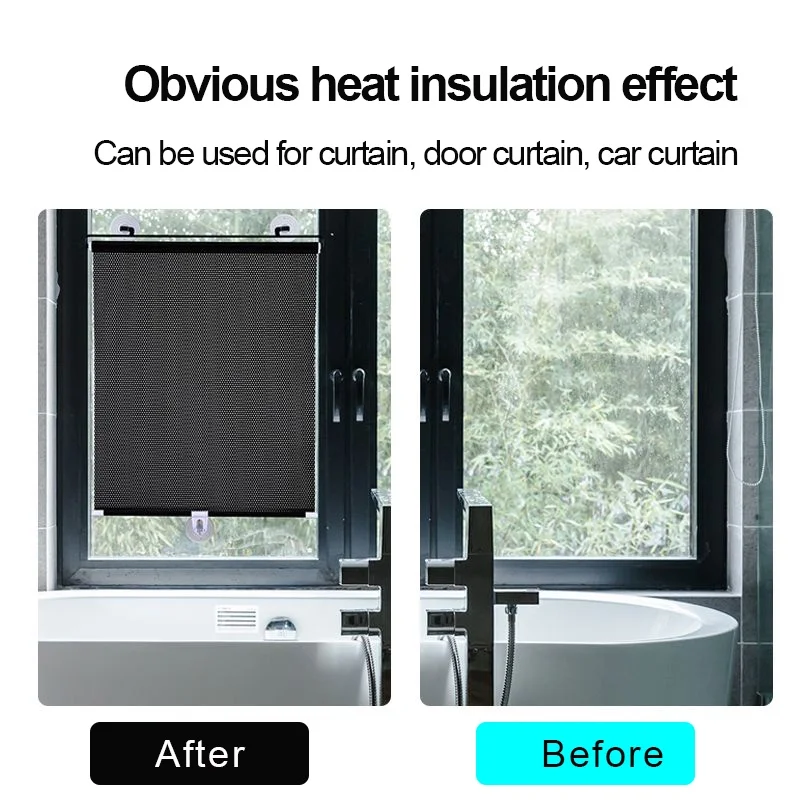 햇빛가리개 롤러 바이저 암막 커튼, 휴대용 셔터 드레이프, 자동차 앞 유리 보호대, 흡입 컵 포함, 주방 사무용품