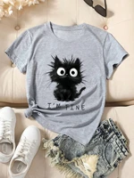 2025 nouveau femmes mignon chat motif graphique à manches courtes T-Shirt col rond décontracté T-Shirt hauts Cool imprimé femmes t-shirts 4