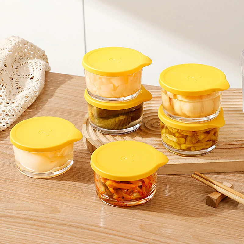 High Borosilicate Glass round Food Storage Container Microwave Safe Pickle Sealed Jar for Refrigerator Fruit & Vegetable Storage