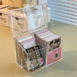 Flip Lid Game Card Organizer With 2 Compartments Acrylic Transparent Card Holder Postcards Case Empty Storage Box 12x10.5cm