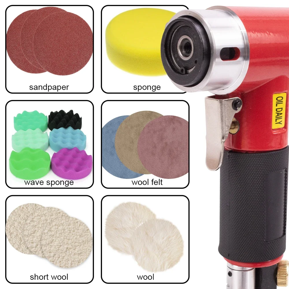 Mini Orbit Air Sander Pneumatic Grinding Machine for Car Polishing High Speed Air Powered Polisher Grinding Set with 2"/3" Pads