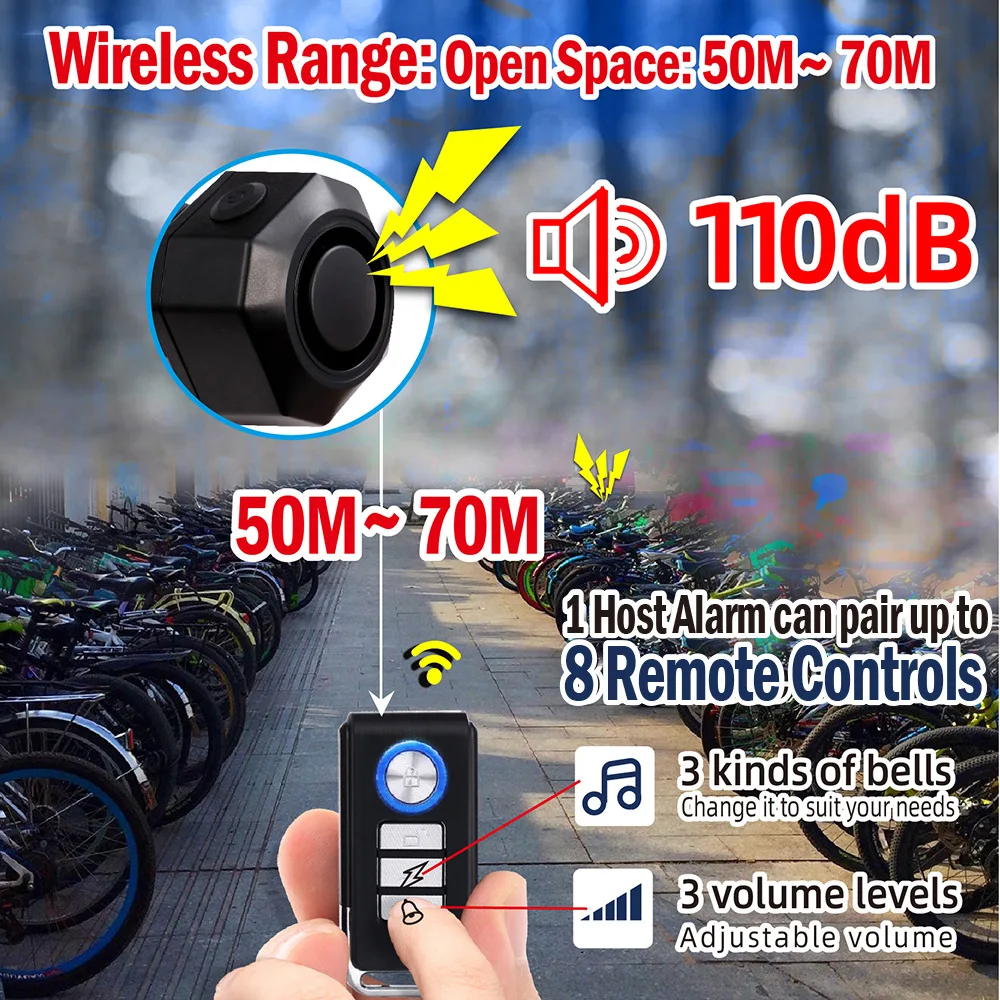 High Volume Anti-Theft Vibration Alarm No-Wire Burglar Alarm Parking Lot Finder Motorcycle Anti-Theft