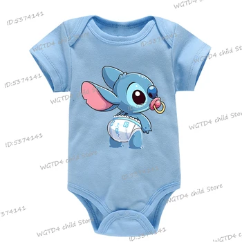 Stitch Baby Onesie Soft Short-Sleeve Romper with Cartoon Print Newborn Girl Boy Bodysuits Stitch Kawaii Cartoon Cotton Jumpsuit 1