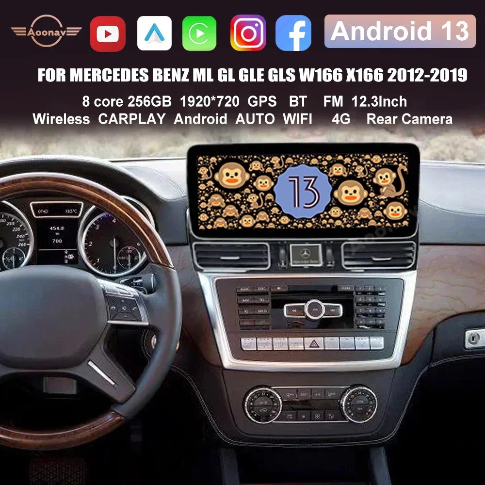 

256GB Snapdragon 662 Android 13 Car radio For Mercedes BENZ ML GL GLE GLS W166 X166 2012 2013 2014 2015-2019 multimedia player