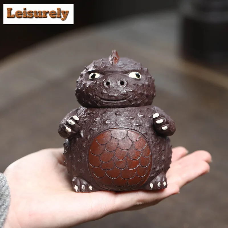 140ml Yixing Purple Clay Teapots Handmade Cute Dragon Pot Tea Pet Raw Ore Purple Mud Kettle Zisha Tea Set Tea Ceremony Craft
