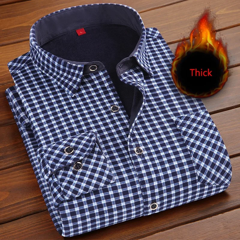 

Autumn/Winter New Men's Fashion Long Sleeve Plaid Shirt Fleece and Thick Warm Men's Casual High Quality Large Size Shirt NS4574