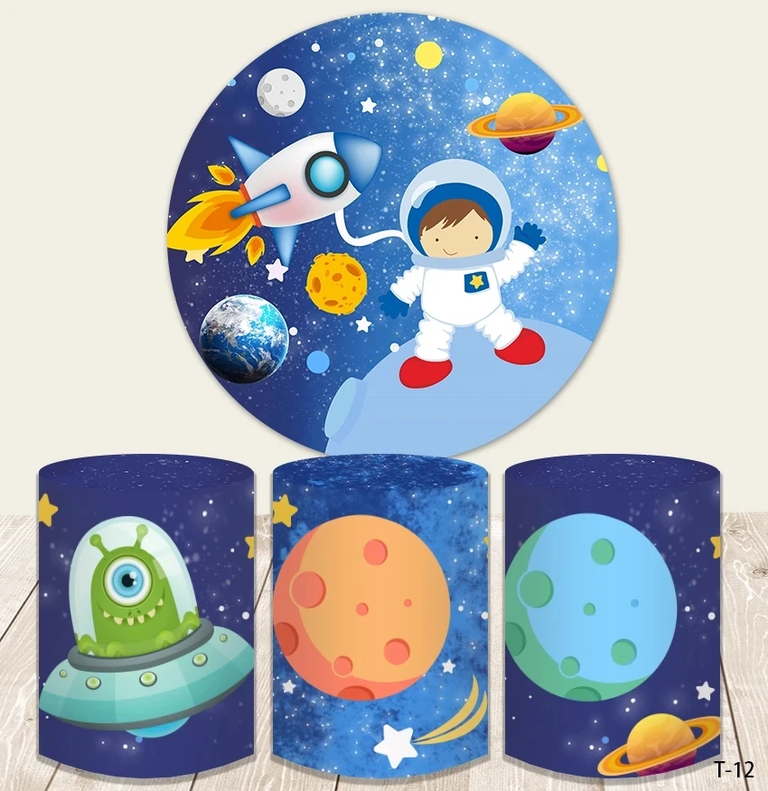 Cartoon Astronaut Space Round Backdrop Cover Balloons Stars Boys Baby  Shower Birthday Party Circle Background Elastic - AliExpress