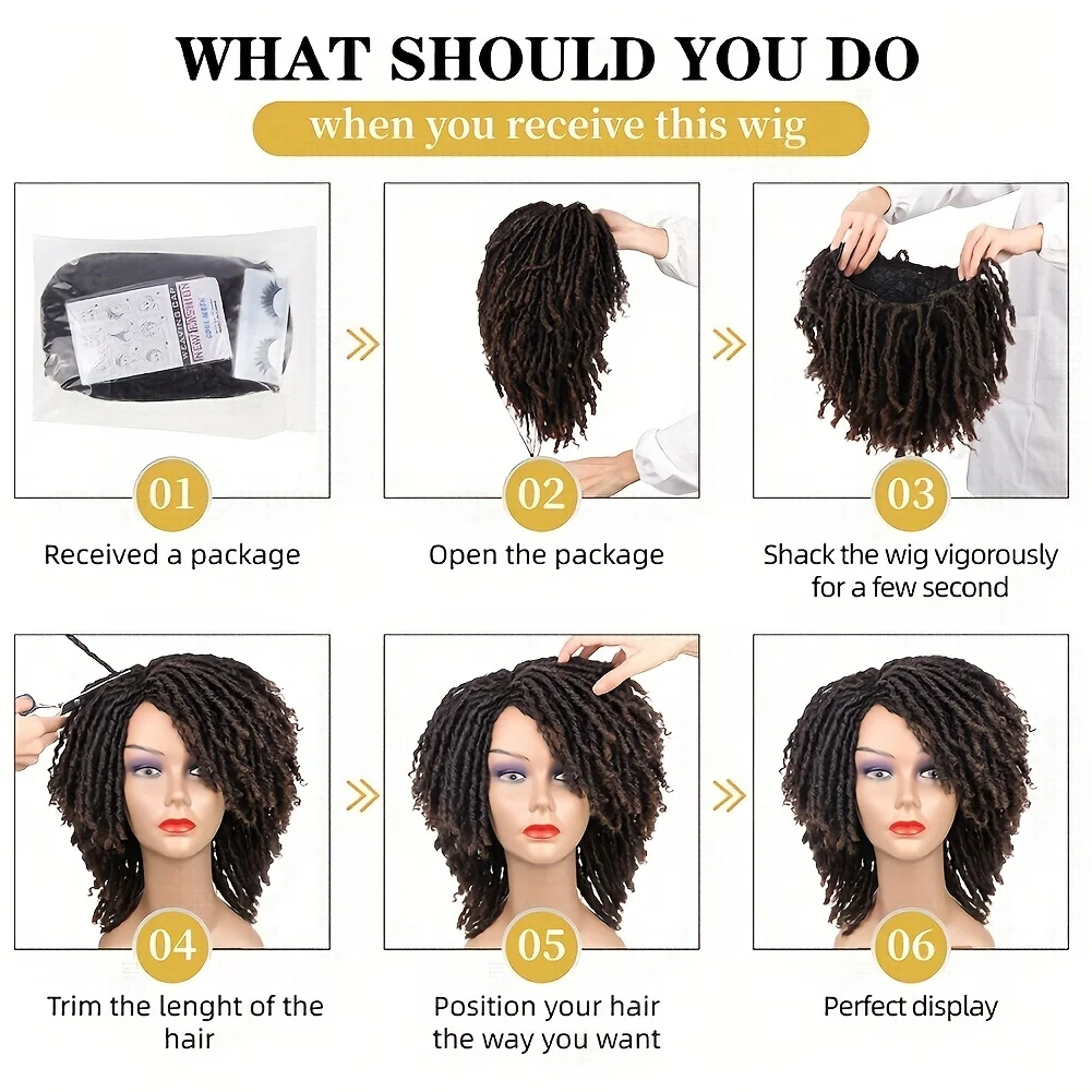 Short Dreadlock Wig Crochet Twist Curly Dreadlocks Hair Ombre Brown Black Burg Color Synthetic Wigs For Women And Men Cosplay Pa