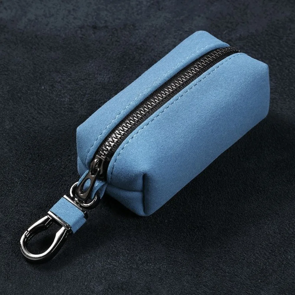 Compact Suede Leather Keychain Wallet with Zipper - Multifunctional Coin Purse & Large-Capacity Key Holder