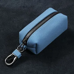 Compact Suede Leather Keychain Wallet with Zipper - Multifunctional Coin Purse & Large - Capacity Key Holder (Blue Single Zipper)