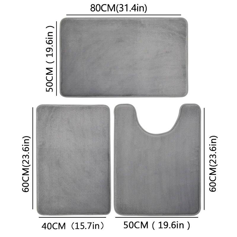 Luxurious Three-Piece Absorbent Bath Mat Set - Non-Slip, Soft, and Comfortable for Bathroom and Laundry Room Floors