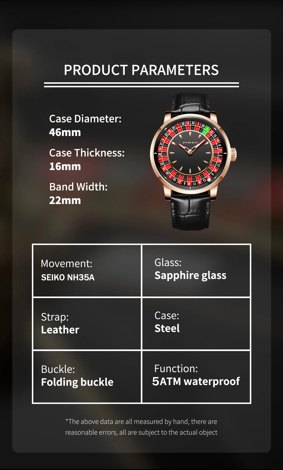 PINDU Design New Mechanical Watch NH35 Rotating Dial Las Vegas Roulette Desktop Theme Automatic Watch Men Diamond reloj hombre