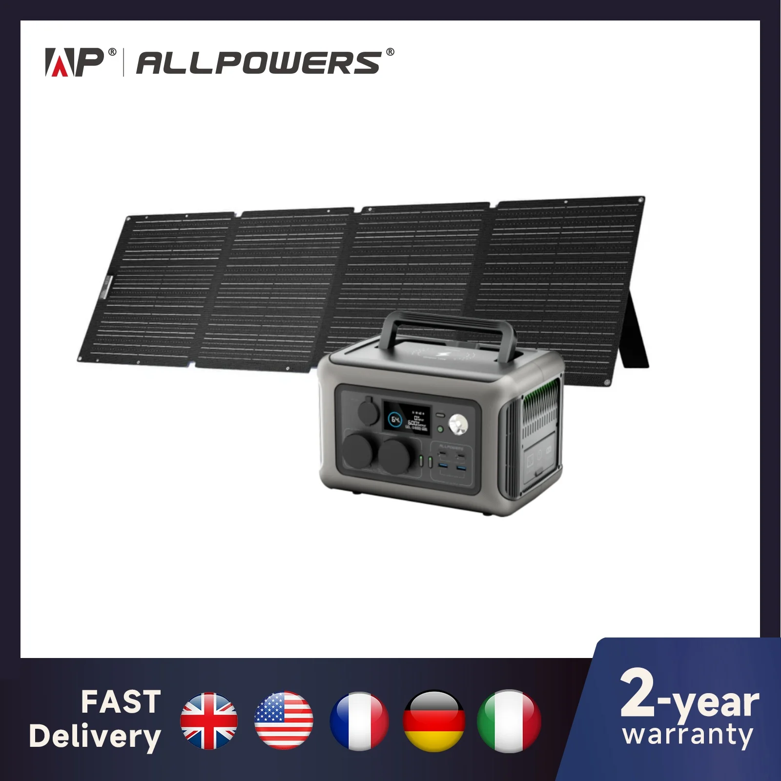 ALLPOWERS R600 Solar Generator with SolarPanel (Optional), 600W 299Wh LiFePO4 Portable Power Station with Solar Charger for Camp