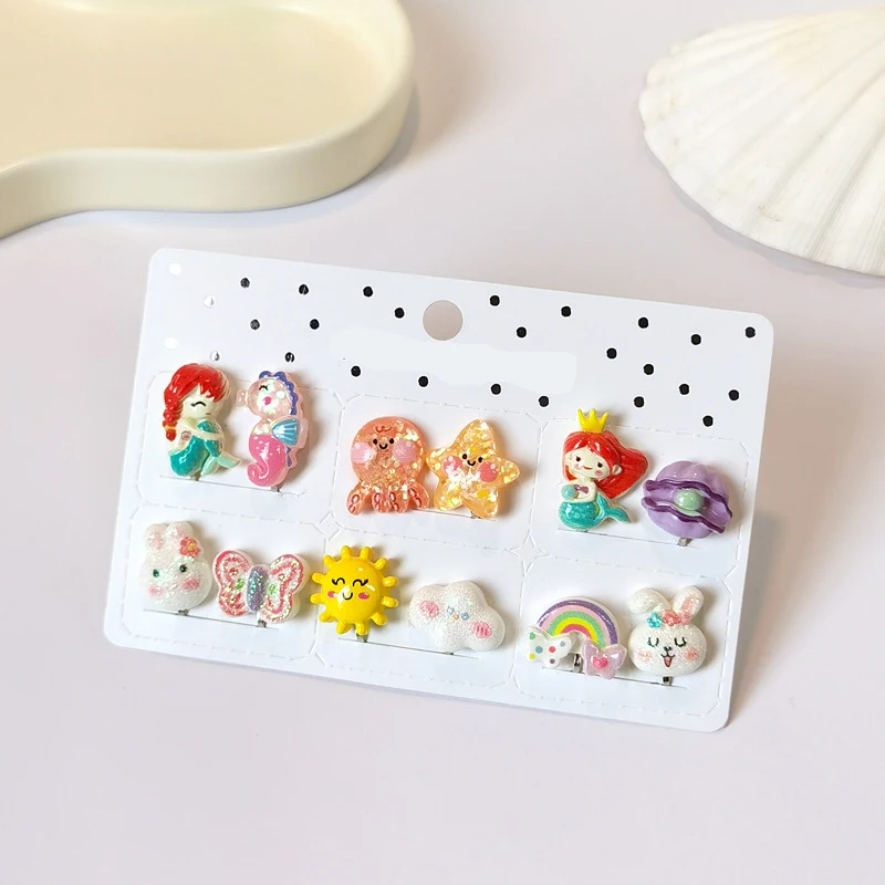 6PRS Gift Children Non Piercing Girls Kids Earrings Mixed Cute Mermaid Rainbow Butterfly Clip on Earring ear clip earrings clip earrings ear clip