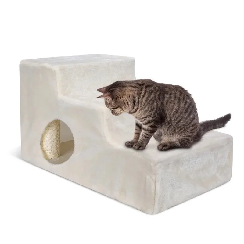 PET LADDER CAT SCRATCH PILLAR MULTI USAGE 3STEP STAIRS PET SUPPLIES CAT TOY BEIGE