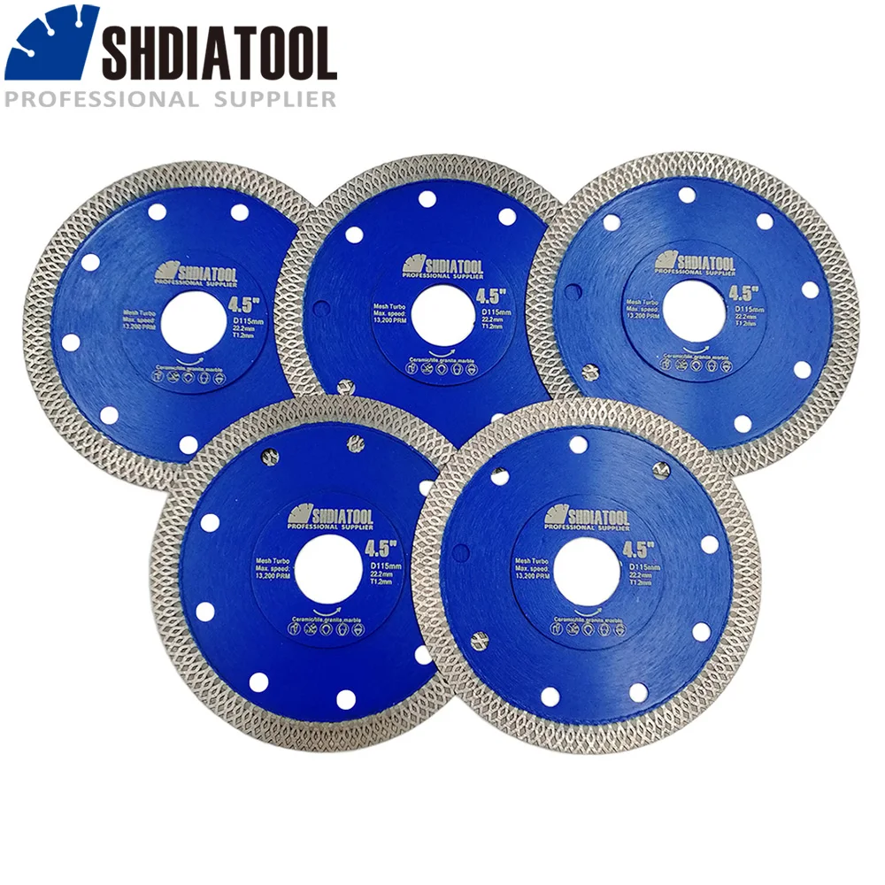 shdiatool-5個4-105ミリメートル45-115ミリメートル5-125ミリメートル-×-メッシュターボダイヤモンド鋸刃切断ディスク大理石セラミック磁器タイル