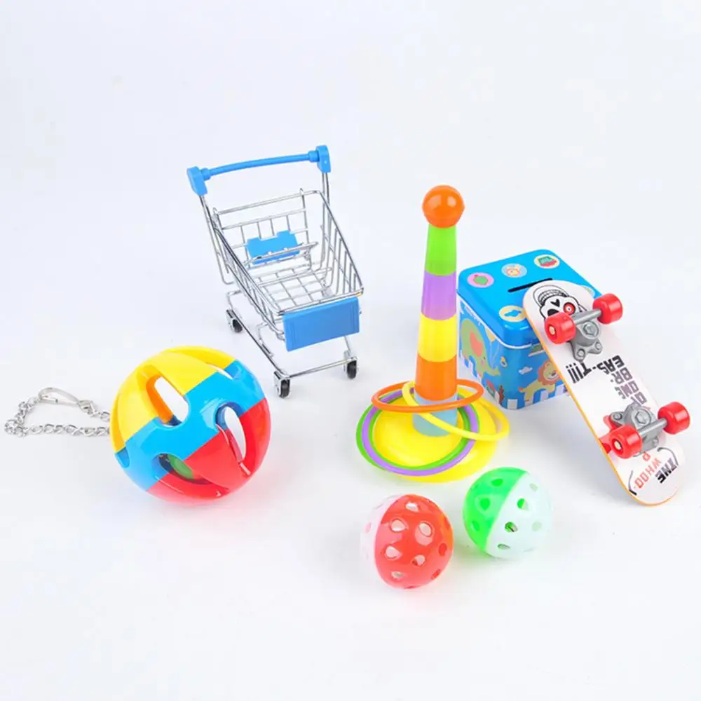 Vogel-Spielzeug-Set Für Papageien – Mit Basketball, Skateboard, Stapelringen, Aus Holz & ABS, Bunt