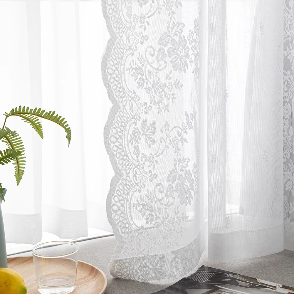 1PC Nuan Series Double Layer White Lace Tulle Curtain Blackout Drapes for Bay Window Bedroom Kids Room 5