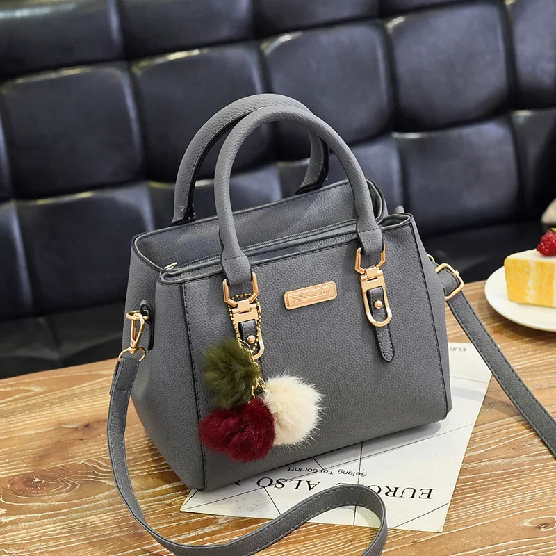 1PCS Bags Women Fashion Simple PU Shoulder Small Double Large Capacity Hairball Tote Slanting Cross Women's Bags