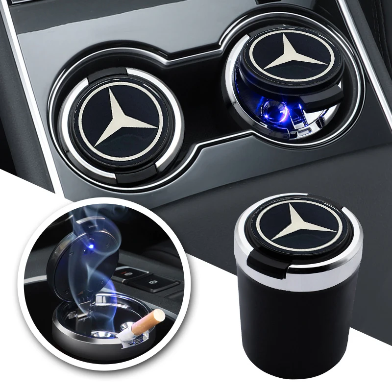 메르세데스 벤츠 W124 W140 W163 W202 W203 W204 W205 CLA CLK CLS GLA GLC용 차량용 LED 재떨이 휴대용 담배 재떨이 홀더 액세서리