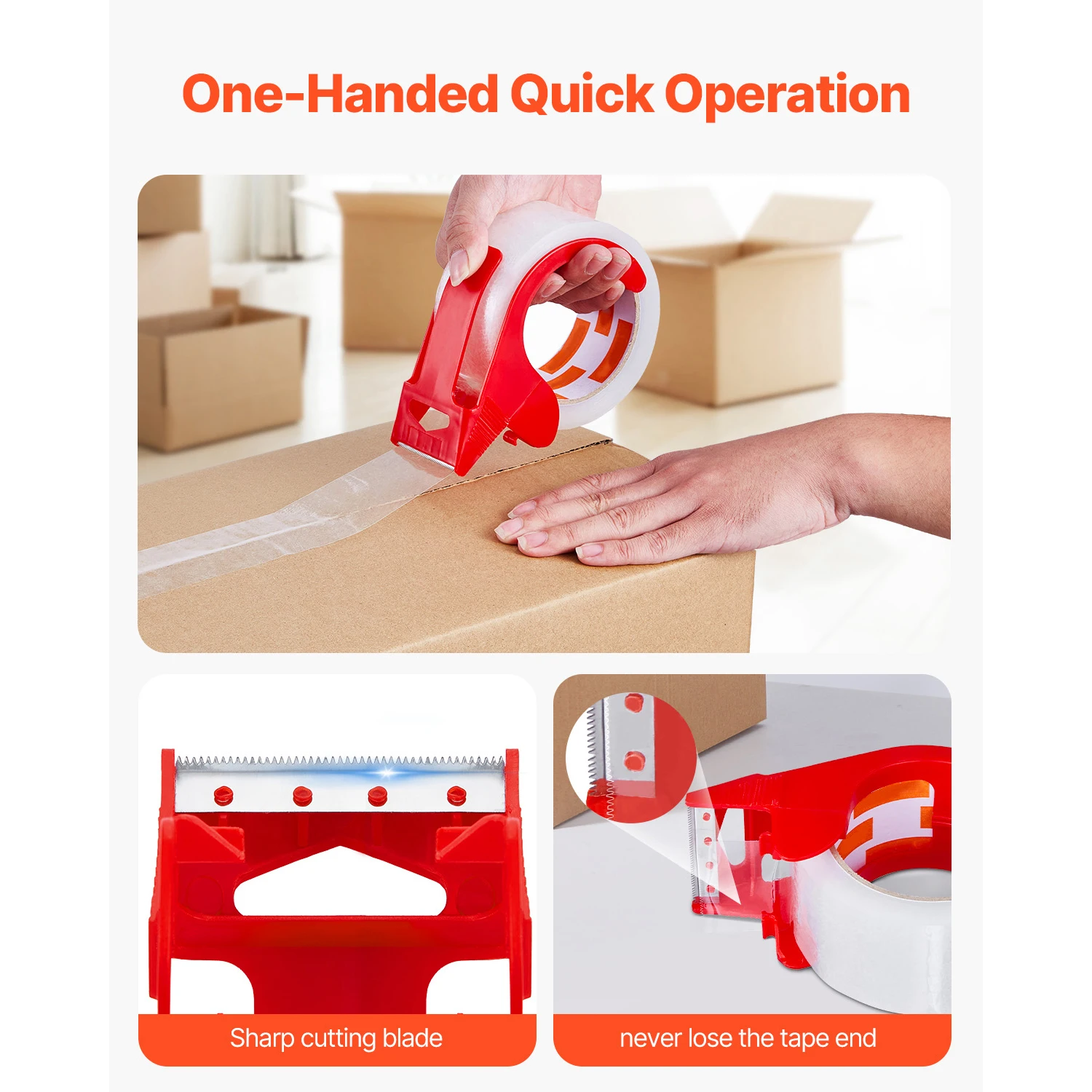 SucceBuy 6 Rolls 59M Transparent Tape BOPP Paper Packaging Sealing Tape with 6pcs Dispenser for Box Moving Packing, Shipping