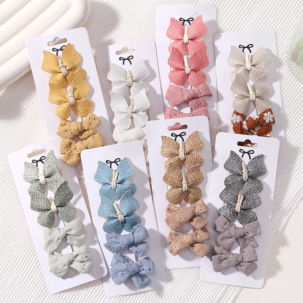 

4/6Pcs/set Solid Color Cotton Hair Bows Hair Clips for Baby Girls Leather Butterfly Hairpins Barrettes Headwear Hair Acesssories