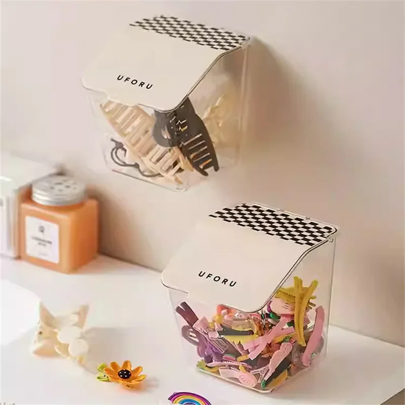 1pc Punch-free Hair Accessories Storage Box, Transparent Dust-proof Wall-mounted Jewelry Box For Bathroom Storage Storage Box brand new ice gray bracelet watch storage box display stand dust proof glass transparent bangle box jewelry organizer tray
