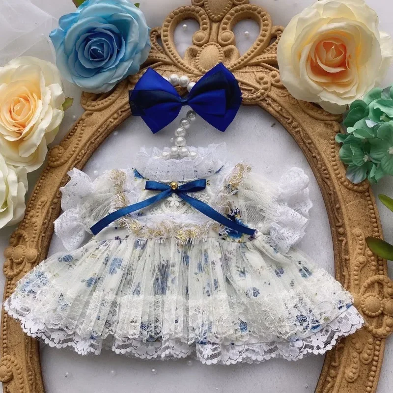 20cm attribute free blue floral cotton doll 3