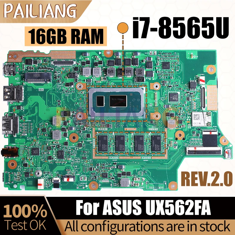 

For ASUS UX562FA Notebook Mainboard Laptop REV.2.0 SRFFW SREJP i7-8565U 16GB RAM 60NB0LK0-MB5010 Motherboard Full Tested