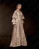 Customized Unique Champagne Evening Dresses Arabic Prom Gowns Lace Long Sleeves Wedding Guest Dresses High Neck Illusion Back 4