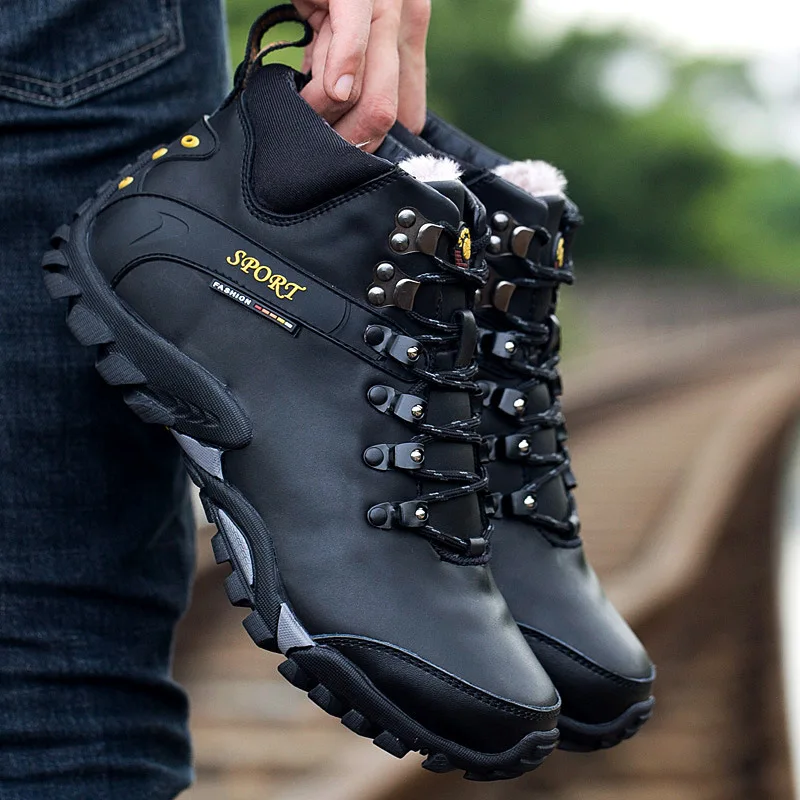 Men's Snow Boots Winter Round Head Lace Up Warm High Top Sneakers Plus Size Hiking Cotton Shoes Zapatos De Seguridad Hombre