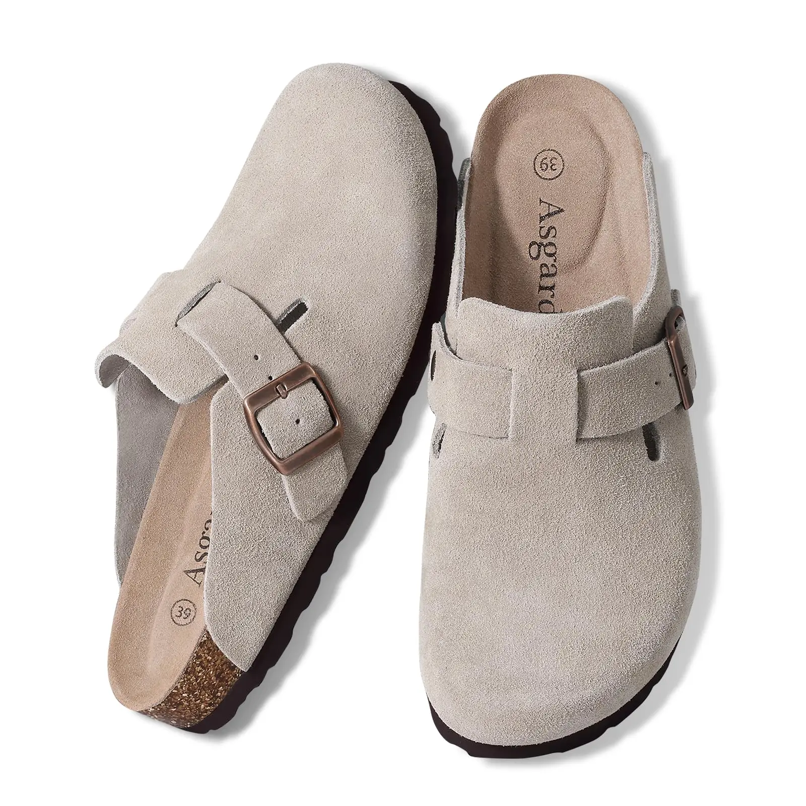 Asgard Women Men Suede Leather Clogs Slippers Fashion Unisex Cork Footbed Sandals Outdoor Antiskid Mules Shoes with Arch Support