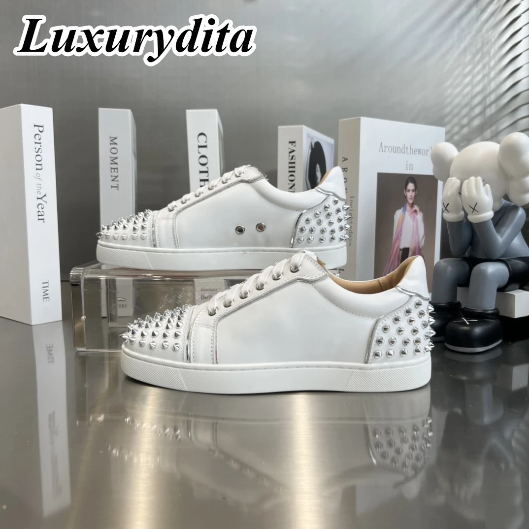 

LUXURYDITA Designer Men Casual Sneakers Real Leather Red sole Luxury Womens Tennis Shoes 35-47 Fashion Unisex loafers HJ1145