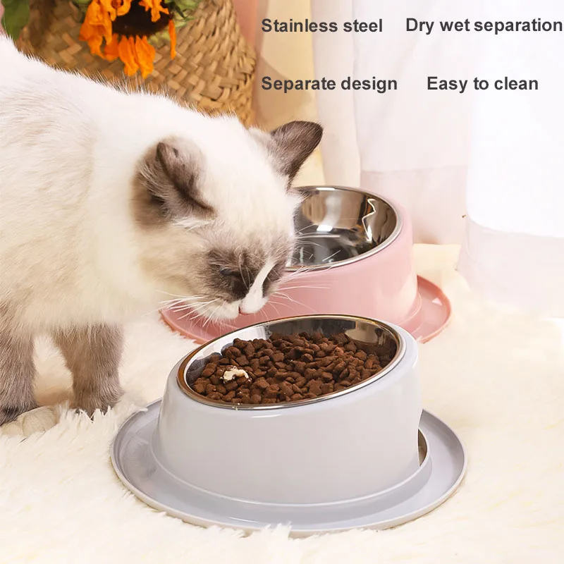 

Cat Feeder Slope Non-Slip Food Bowl for Cat Pet Accessories Dog Bowl Quality Stainless Steel Container for Cats Pet Supplies