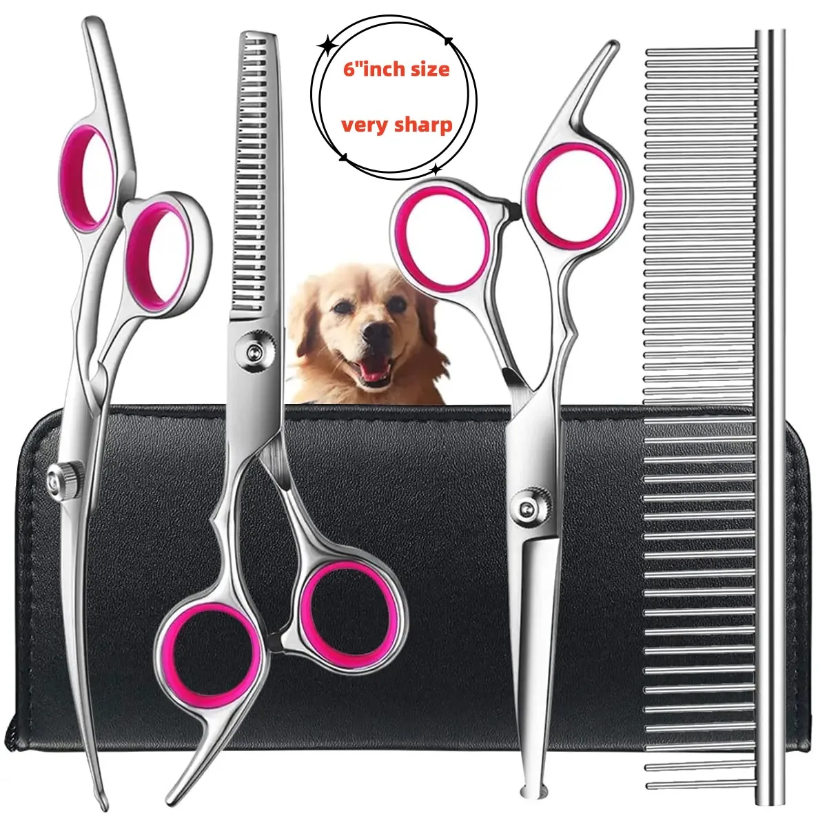 6 Inch Stainless Steel Dog Grooming Scissors Comb Thinning Up Down Curved Pet Grooming Scissors For Animal Cutting Hair Clipper