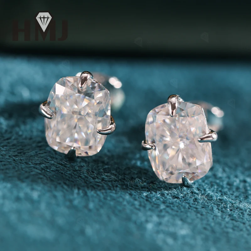 7ct D-Farbe VVS1 Moissanit-Ohrringe, 925er Sterlingsilber, Kissenform, Crushed-Ice-Schliff, edler Schmuck, Geschenk für Frauen, Jahrestag – Detail 8