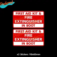 

2x First Aid Kit & Fire Extinguisher In Boot - Taxi, Car, Caravan, Lorry High Quality Vinyl Cover Waterproof Car Sticker Decal