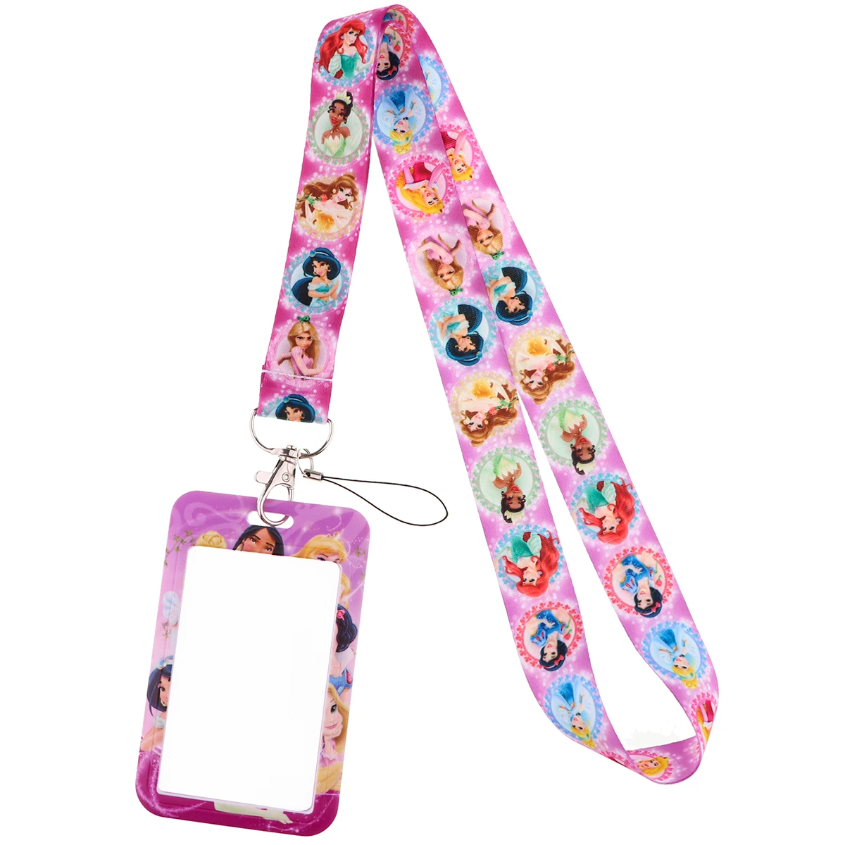 YQ1078 Princess Keychain Lanyard Little Mermaid Neck Strap Key ID Card Badge Holder Cartoon Rapunzel Necklace Kids Gift