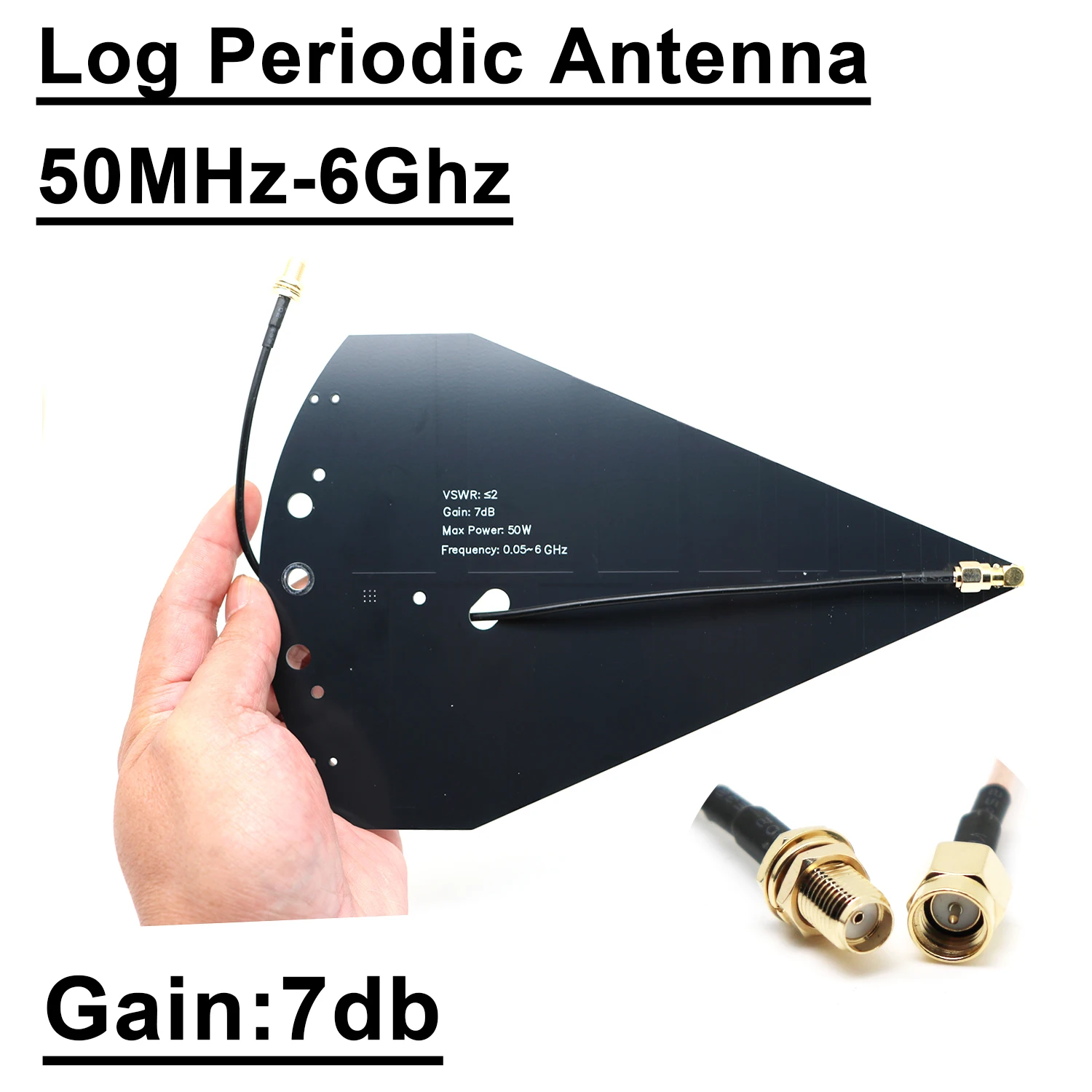 Antenne Log-Périodique 50MHz-6GHz 7dBi SMA Réception Directionnelle