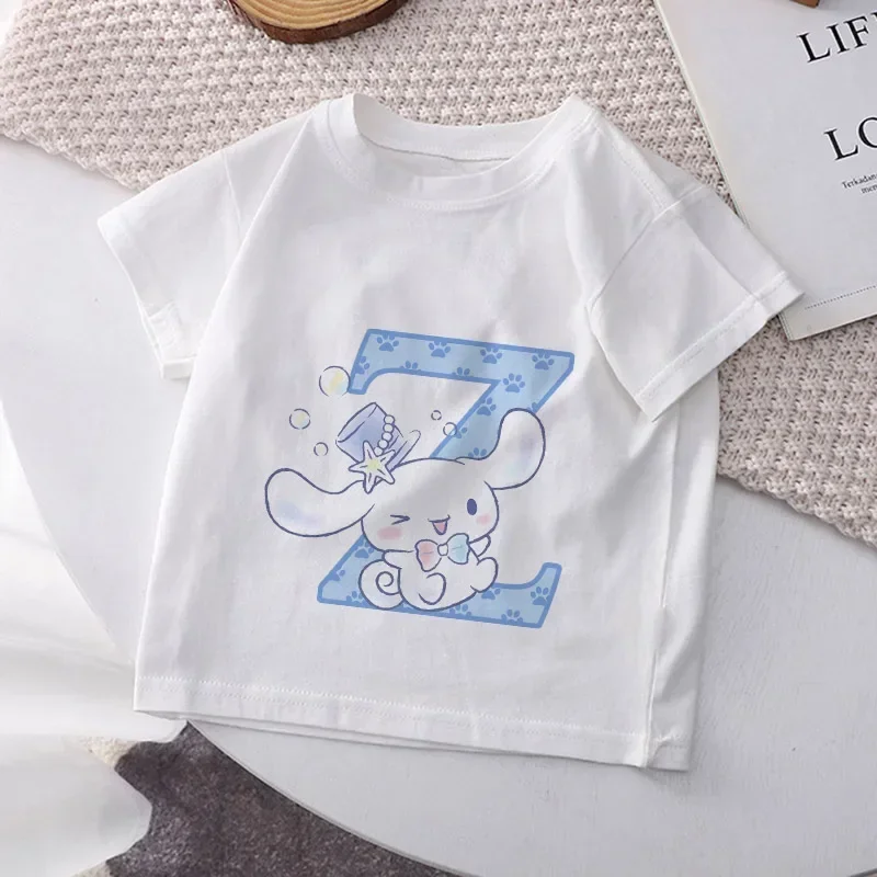 Cinnamoroll Children T-shirt Letter A B C D Name Combination Sanrio Kawaii Girls Tee Shirts Cartoons Casual Clothes Kid Boy Tops 2