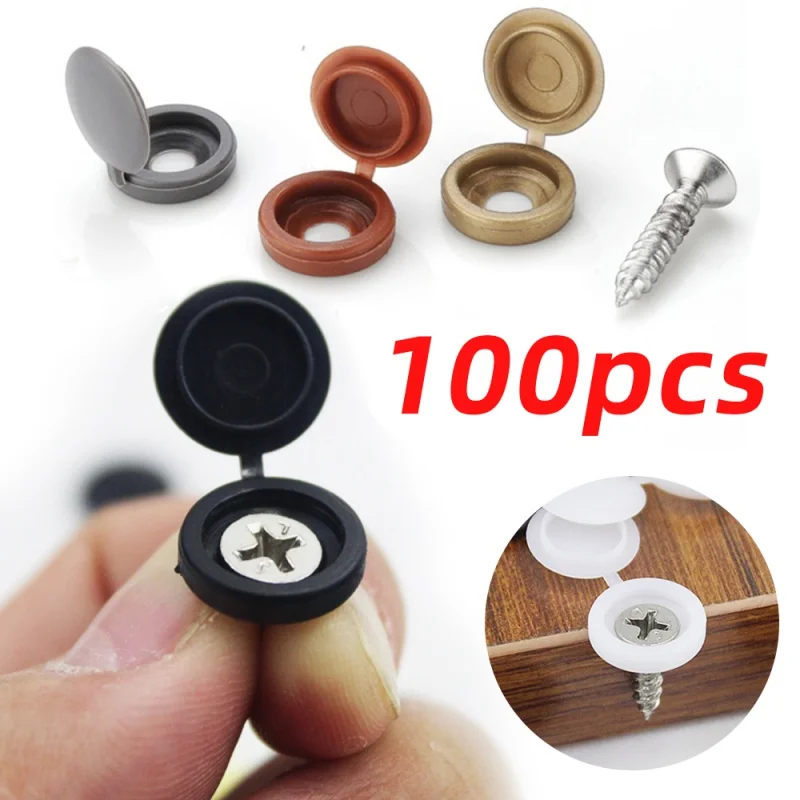 

100pcs Plastic Screw Cap Cover Nuts Fold Snap Protective Button For Furniture Decorative Bolts Hardware Tool