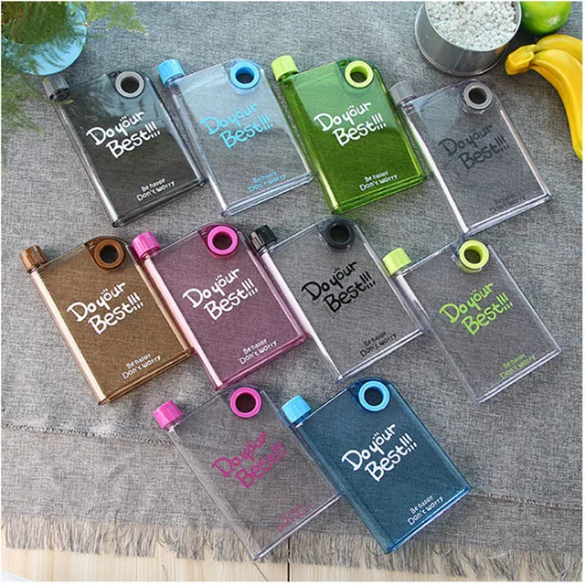 420ML Creative A5 Clear Plastic Flat Water Bottle Portable Fitness Kettle  Square Simple Personality Sports Drinking Bottle
