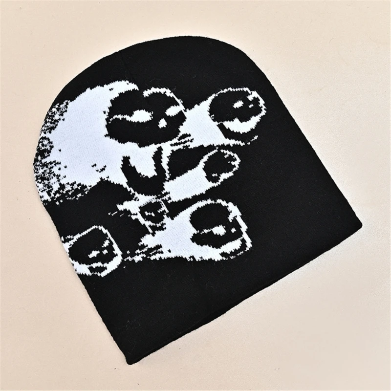 

Black Knitted Beanie Hat For Women Men Adult Windproof Winter Hat Handmade Jacquard Warm Cycling Hat Dropshipping
